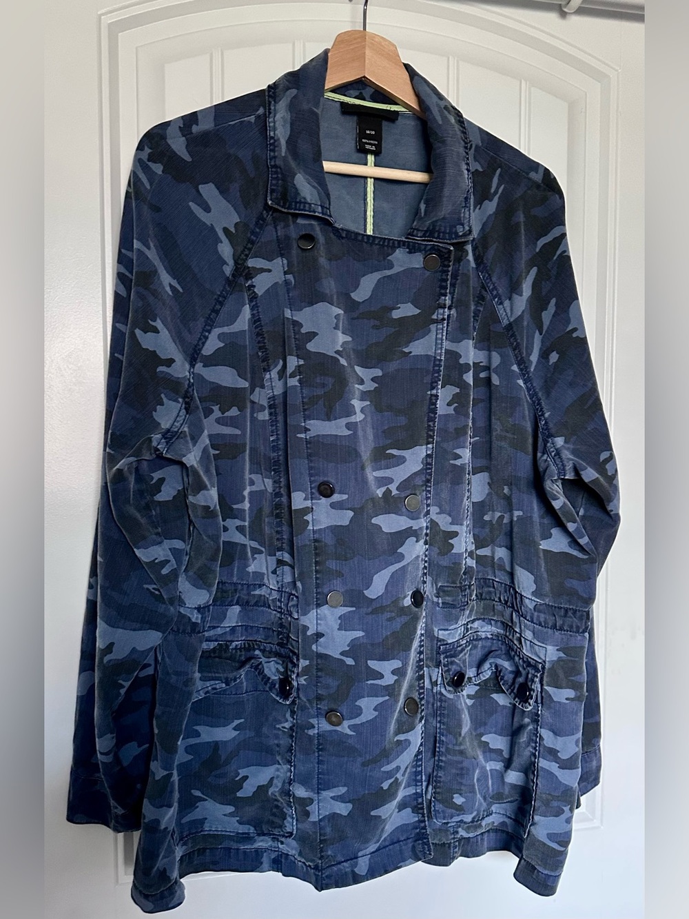 Lane Bryant Blue Camo Utility Jacket Snap Front